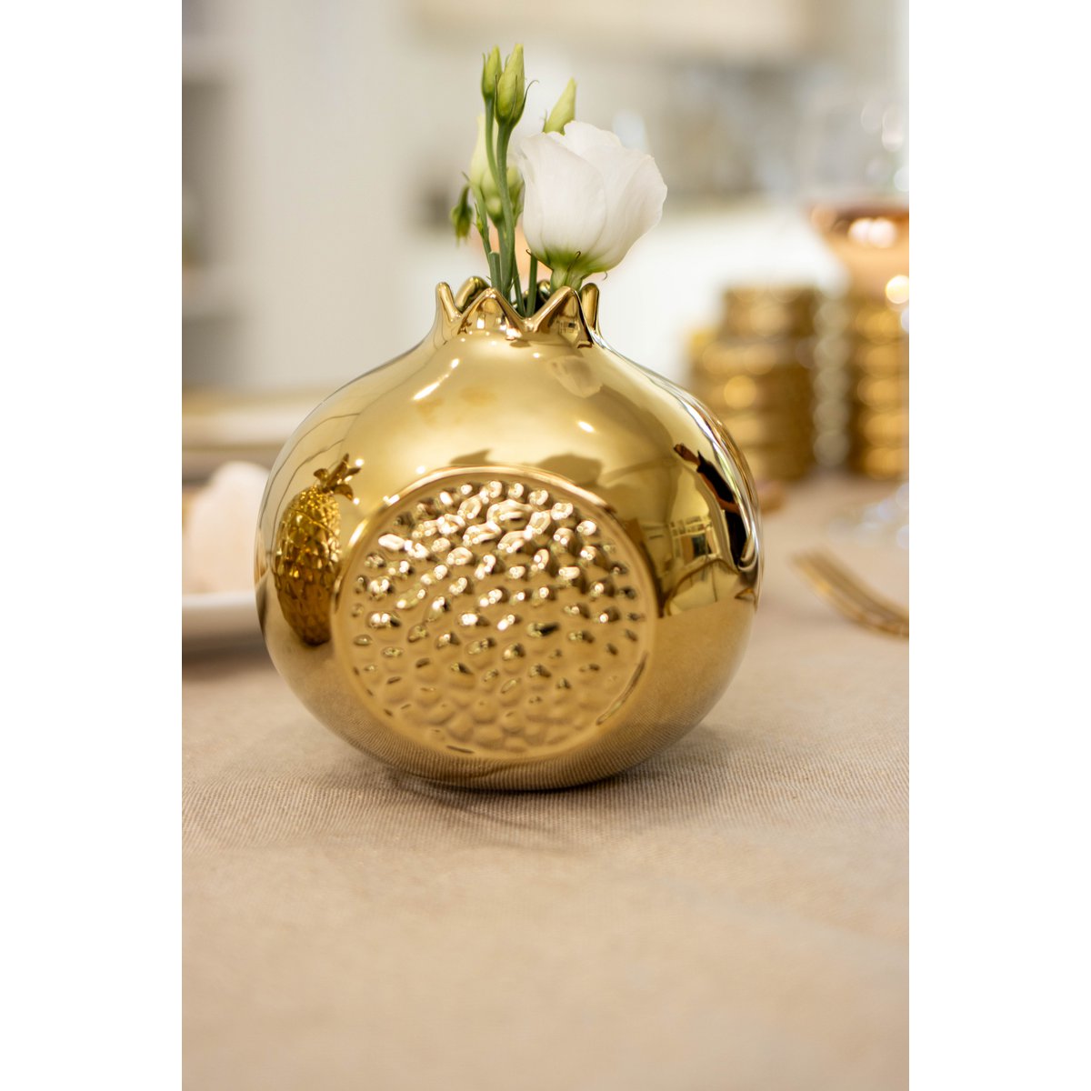 Vaas keramiek granaatappel goud 12.8x12.8x11.5 cm