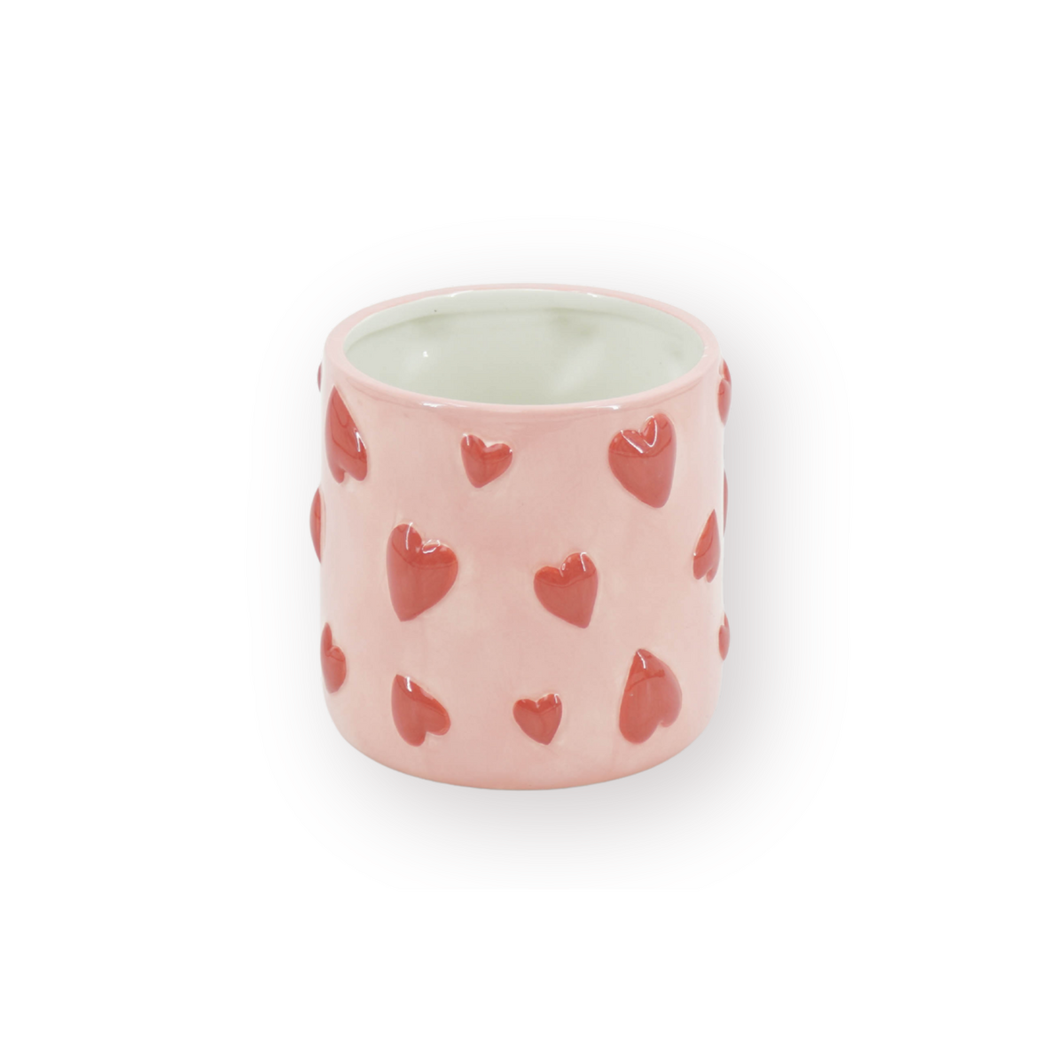 Bloempot 12,5x12,5x13 cm roze hartjes dolomiet