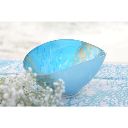 Glazen schaal 26.5x14.3x11.5 cm blauw goud