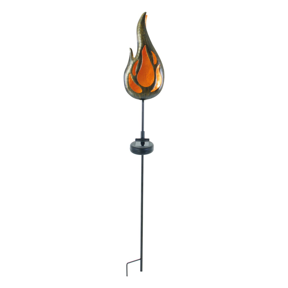 Led Solar Earth Skeer "Flame" aan de buitenkant van de grond Skeer gemaakt van bronzen gekleurd metaal en plastic, met geïntegreerde LED