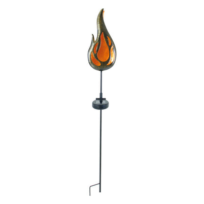 Led Solar Earth Skeer "Flame" aan de buitenkant van de grond Skeer gemaakt van bronzen gekleurd metaal en plastic, met geïntegreerde LED