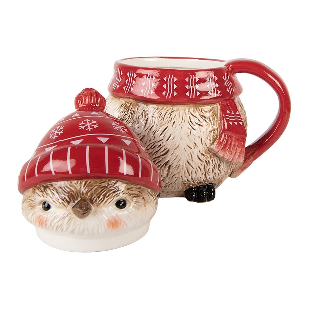 Mok met deksel 500 ml rood keramiek