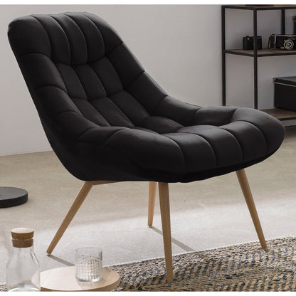 XXL velvet armchair black wood-look metal