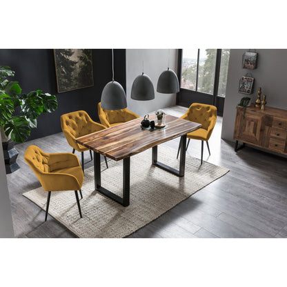 Fauteuil geel fluweel metaal 61x45x85 cm