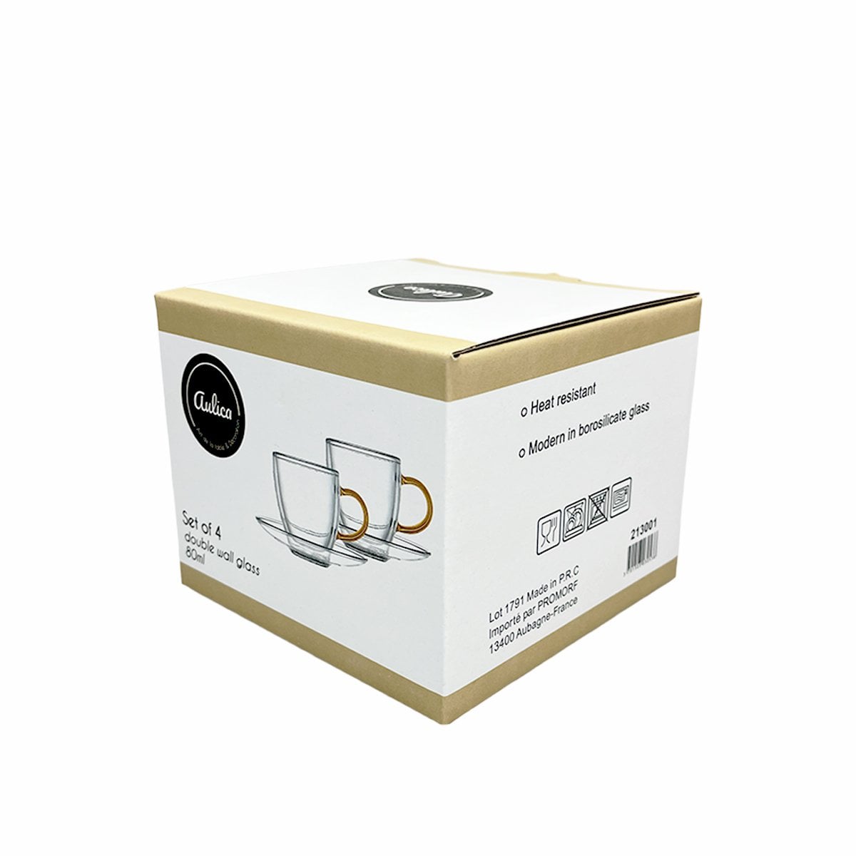 Espressokopjes dubbelwandig glas geel handvat 80 ml set van 2