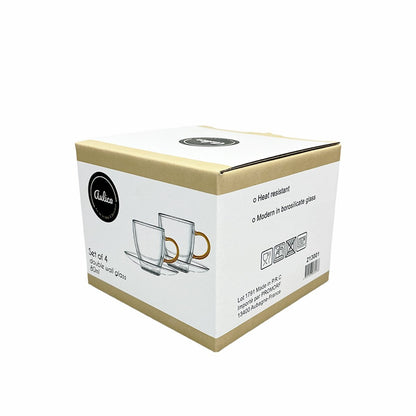 Espressokopjes dubbelwandig glas geel handvat 80 ml set van 2
