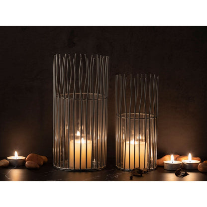 Kaarsenhouder set 2 stuks Ø12x24 cm en Ø8x20 cm aluminium zwart zilver
