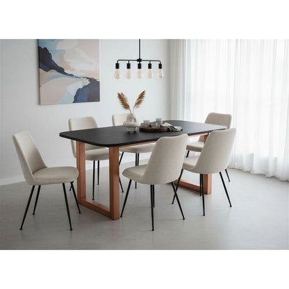 Eettafel 180x90 cm, blad 30 mm mango zwart, metalen frame antiekbruin