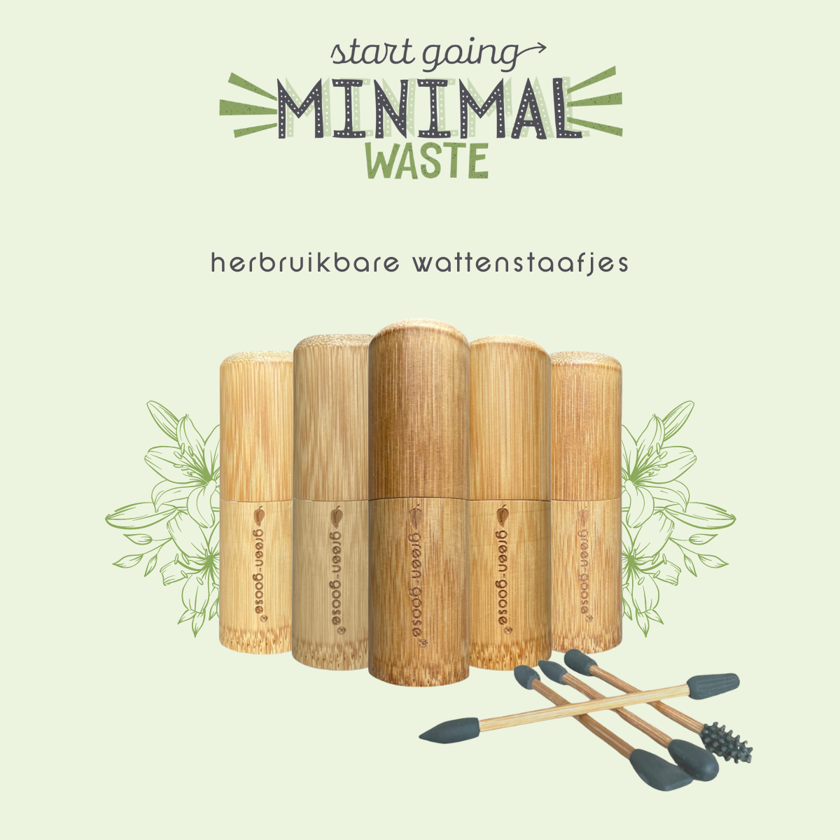 herbruikbare wattenstaafjes 4 stuks bamboe houder