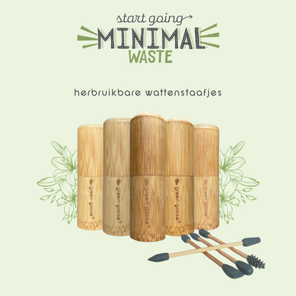 herbruikbare wattenstaafjes 4 stuks bamboe houder