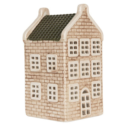 Waxinelichthouder huis 9x10x19 cm beige keramiek