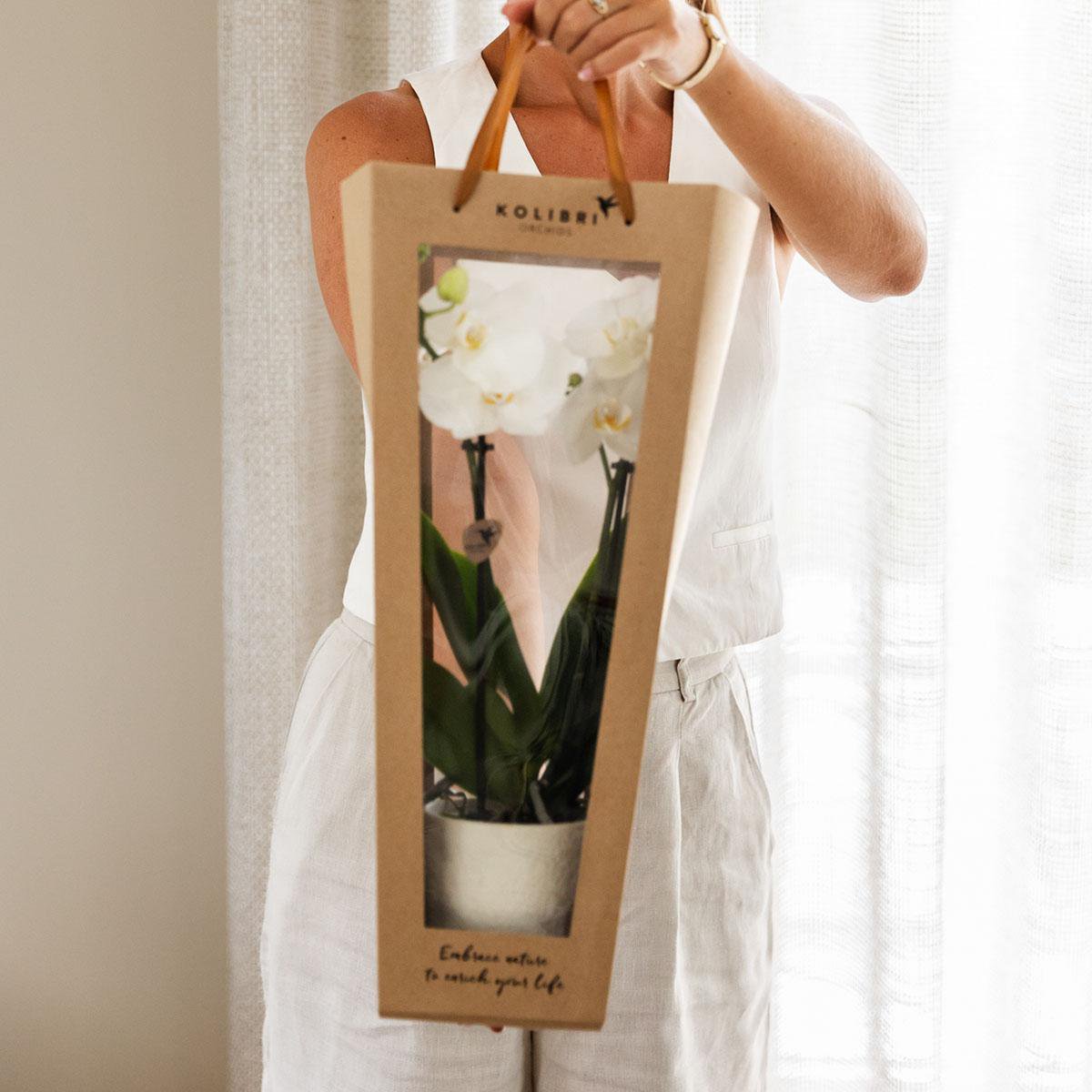 Cadeautasje orchidee 9 cm pot wit