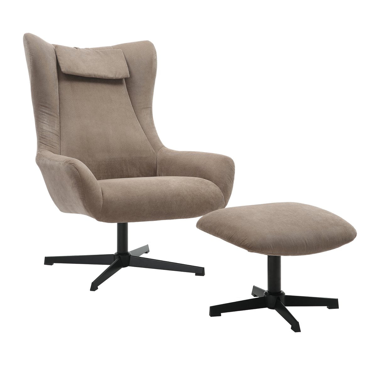 Fauteuil En Kruk Corduroy Look Bruin Stijlvol Comfort Set