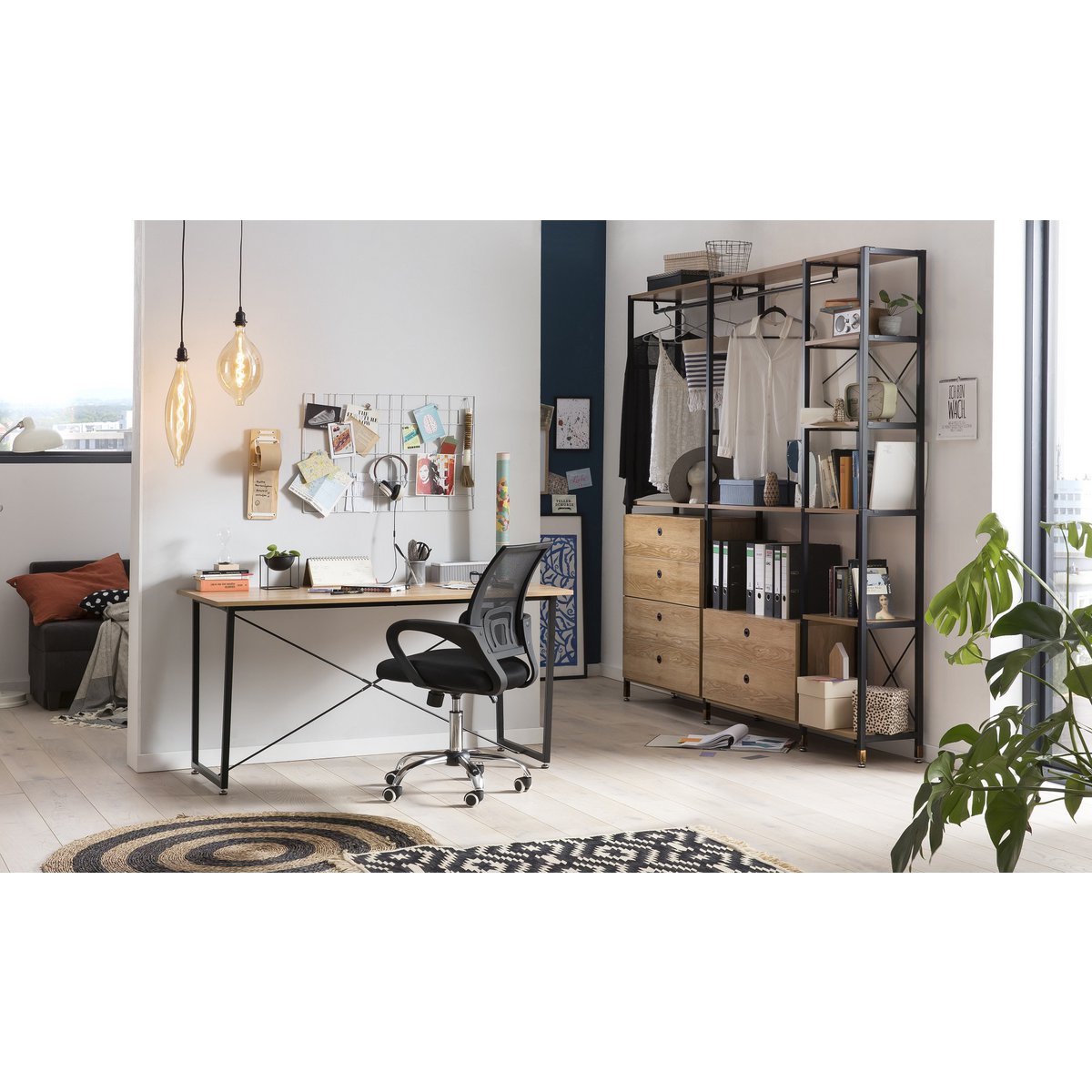 Eettafel 140x70x73 cm MDF acacia-look metaal zwart bruin
