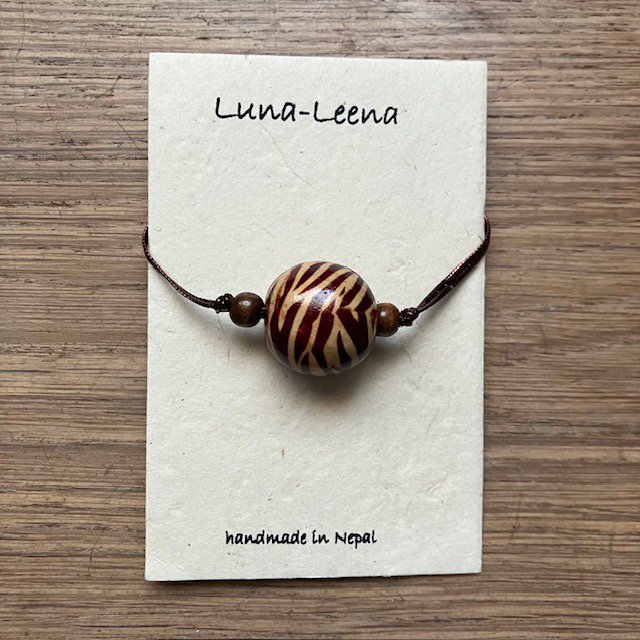 Luna Leena Armband Leopard Bruin Gerecycled Nepal Volwassen