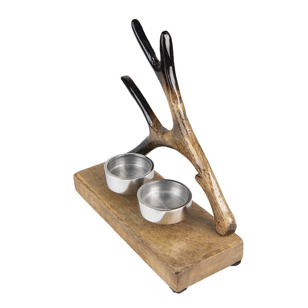Theelichthouder 17 cm hout gewei