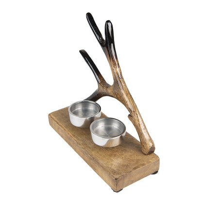 Theelichthouder 17 cm hout gewei