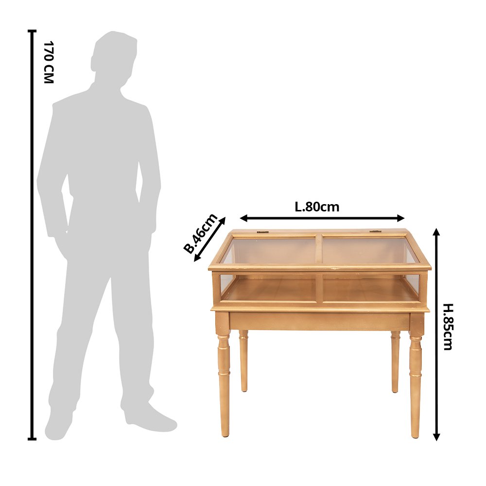Vitrinekast 80x46x85 cm goudkleurig hout glas