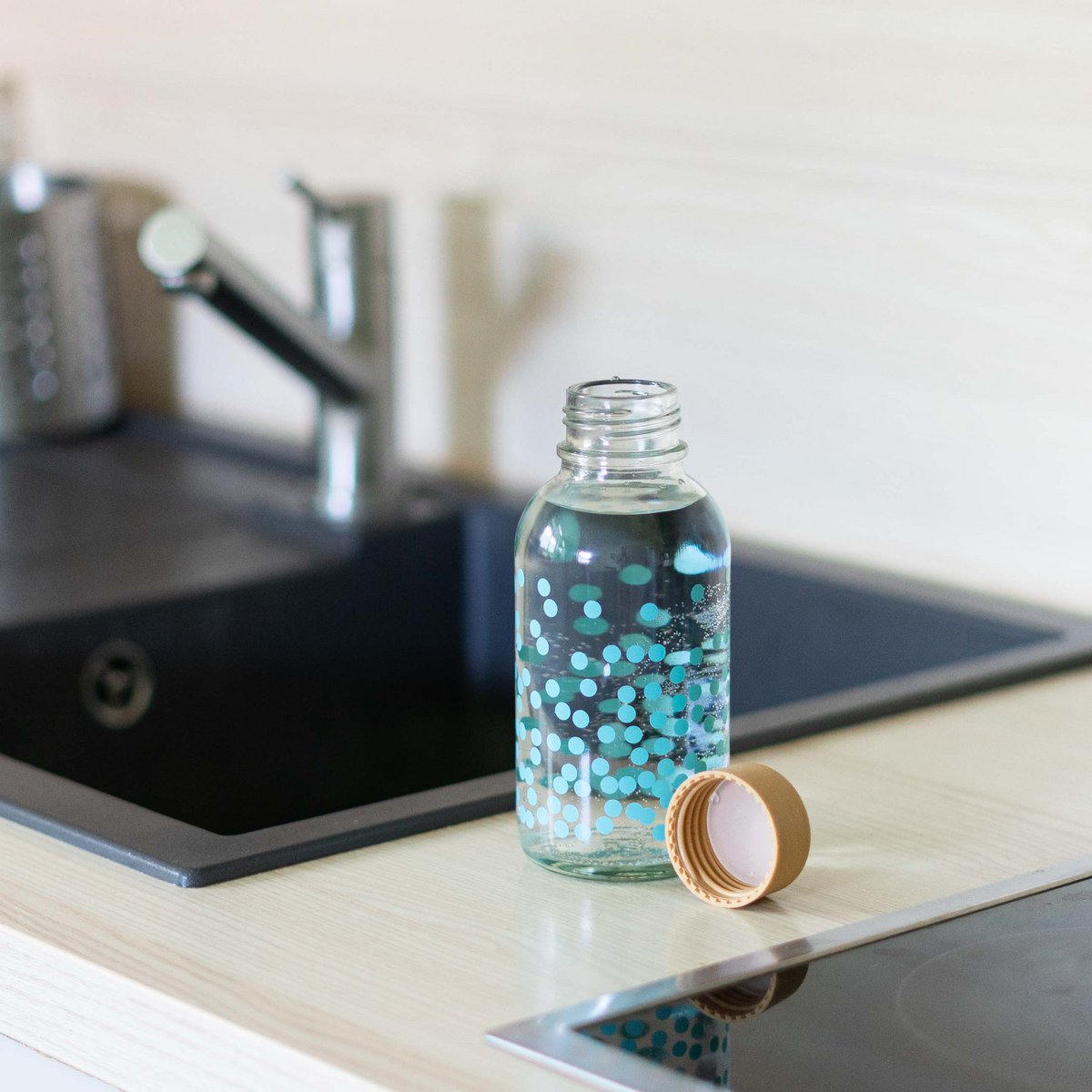 PURE GELUK Glazen fles van 0,4 l