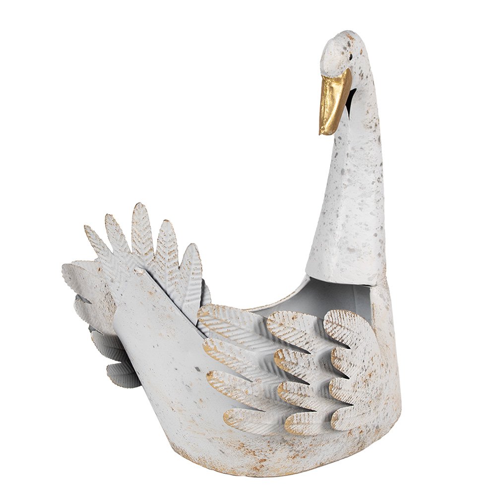 Plant Holder Swan 44x26x43 cm White Metal