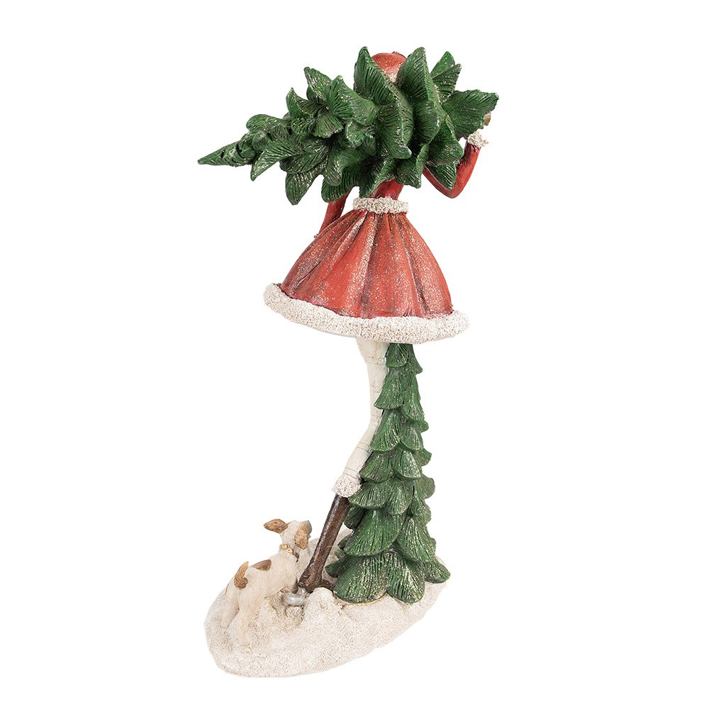 Kerstbeeld meisje 25x17x43 cm rood groen polyresin