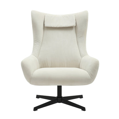 Fauteuil met kruk corduroy beige