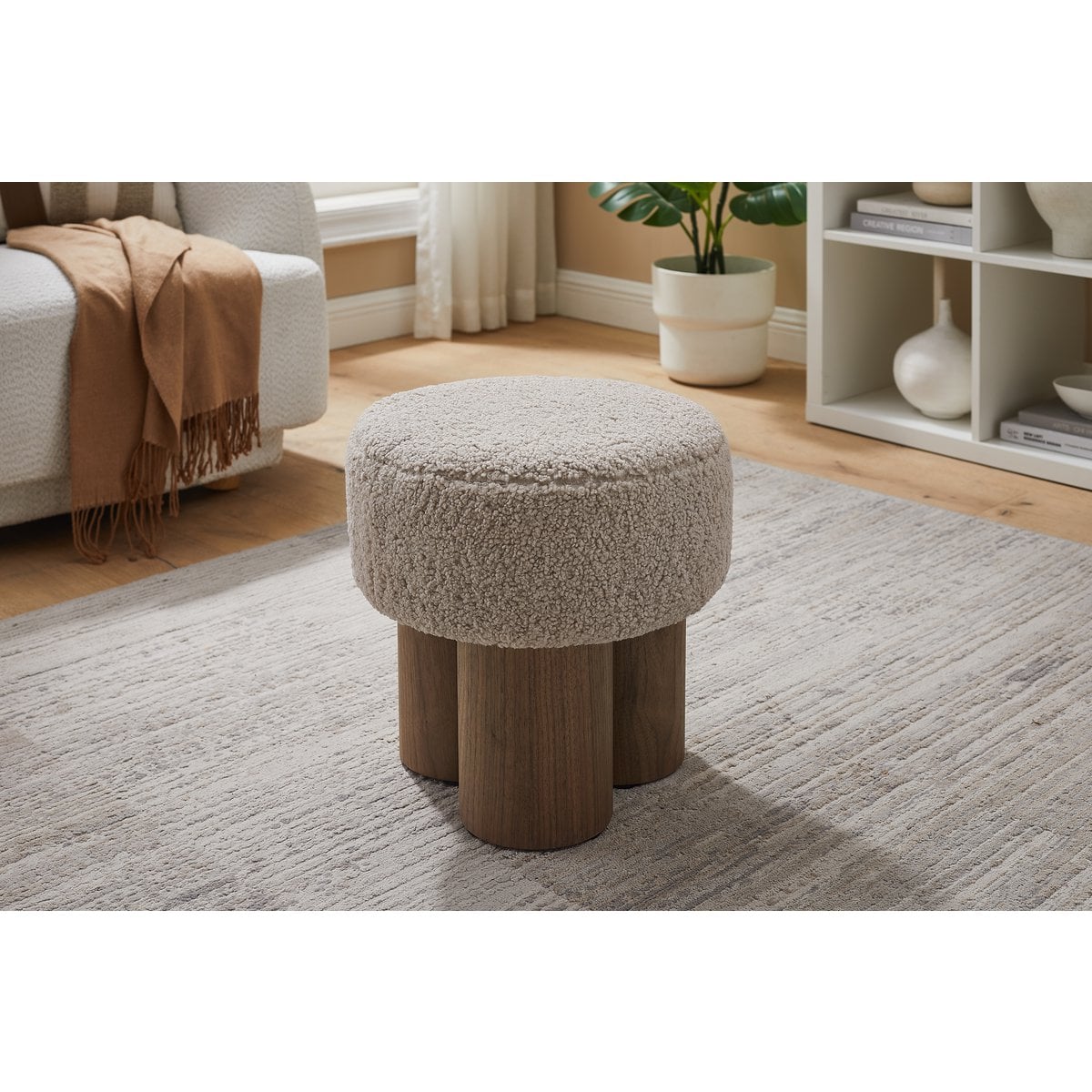Stool pouf Ø 50 cm walnut/brown
