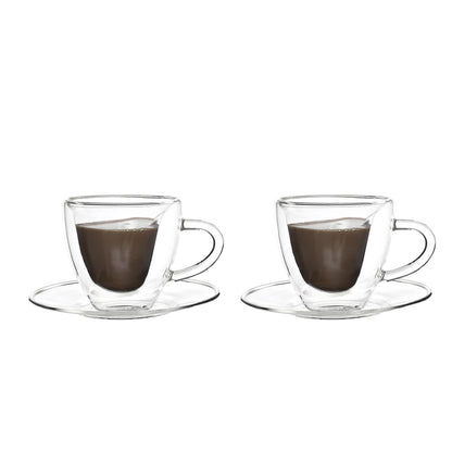 Dubbele wand koffiebekers 150 ml hartvorm set 2