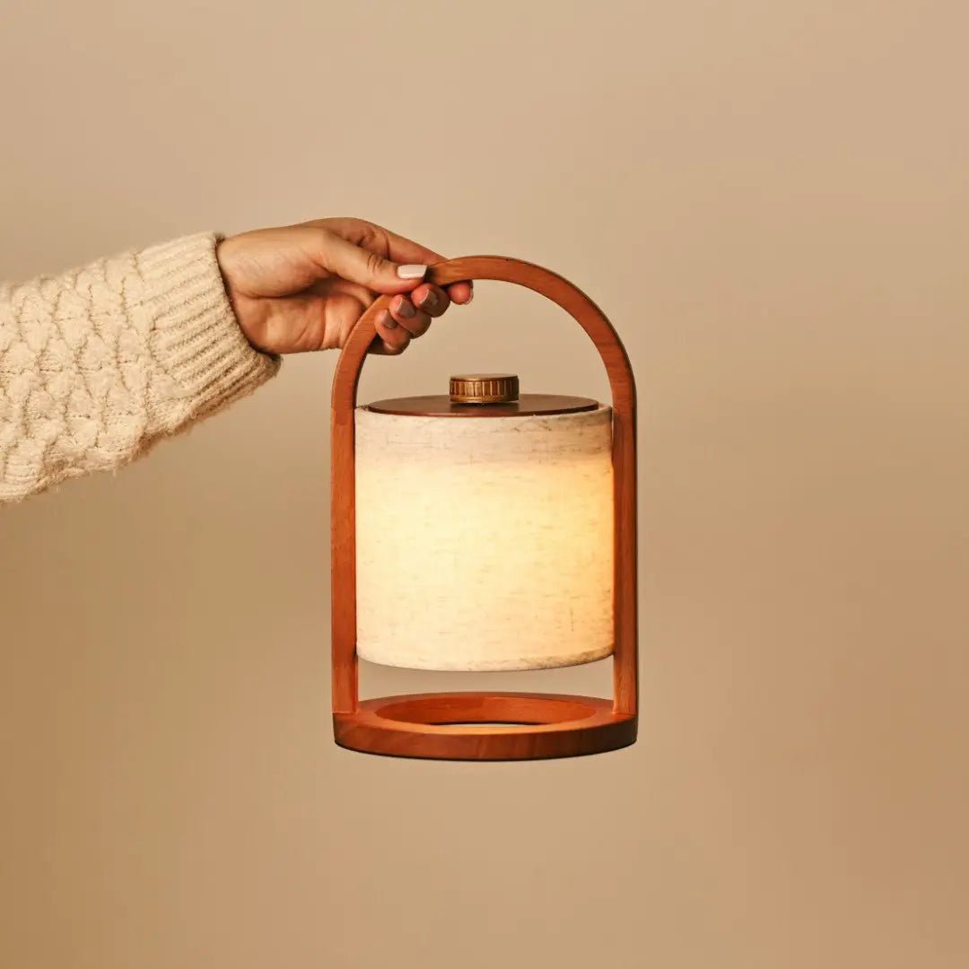 Tafellamp rubberwood Ø18x27 cm dimbaar draadloos