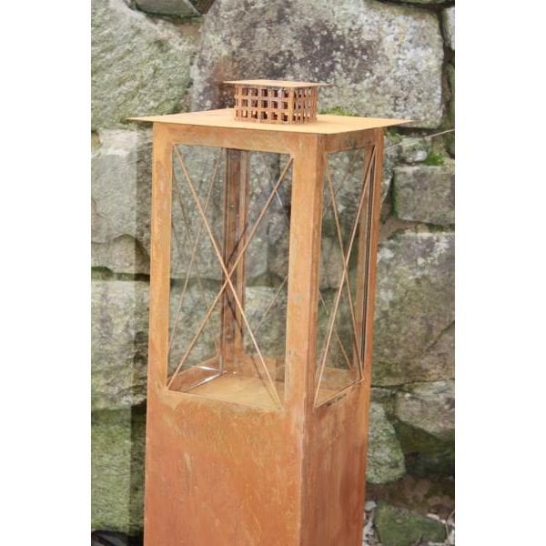 Lantaarn metaal roestkleurig 85/105/120 cm