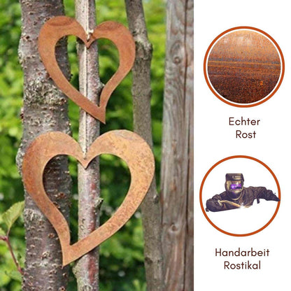 Decoratief hart metaal roestkleur patina set 2 stuks
