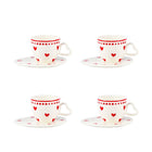 Heart-shaped coffee cups and saucers - set of 4