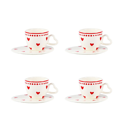 Heart-shaped coffee cups and saucers - set of 4