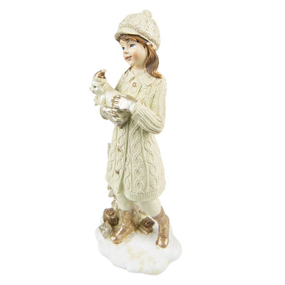 Beeld set 2 kinderen 22 cm beige polyresin