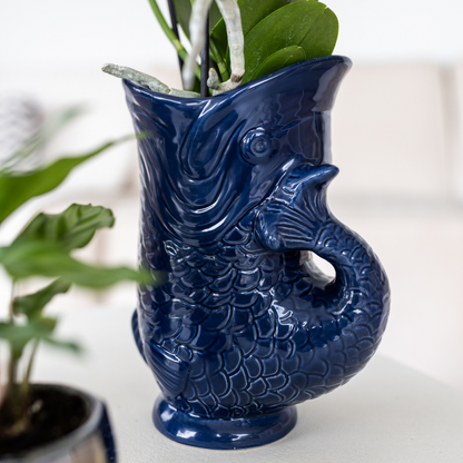 Ceramic Decorative Pot Fish Shape Blue Ø9 cm