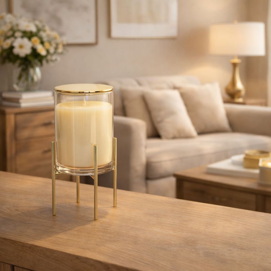 Golden candles vanilla perfume with gold metal support
