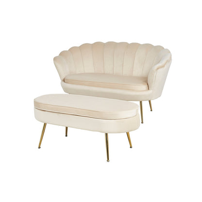 Zitbank beige fluweel 136x77x78 cm