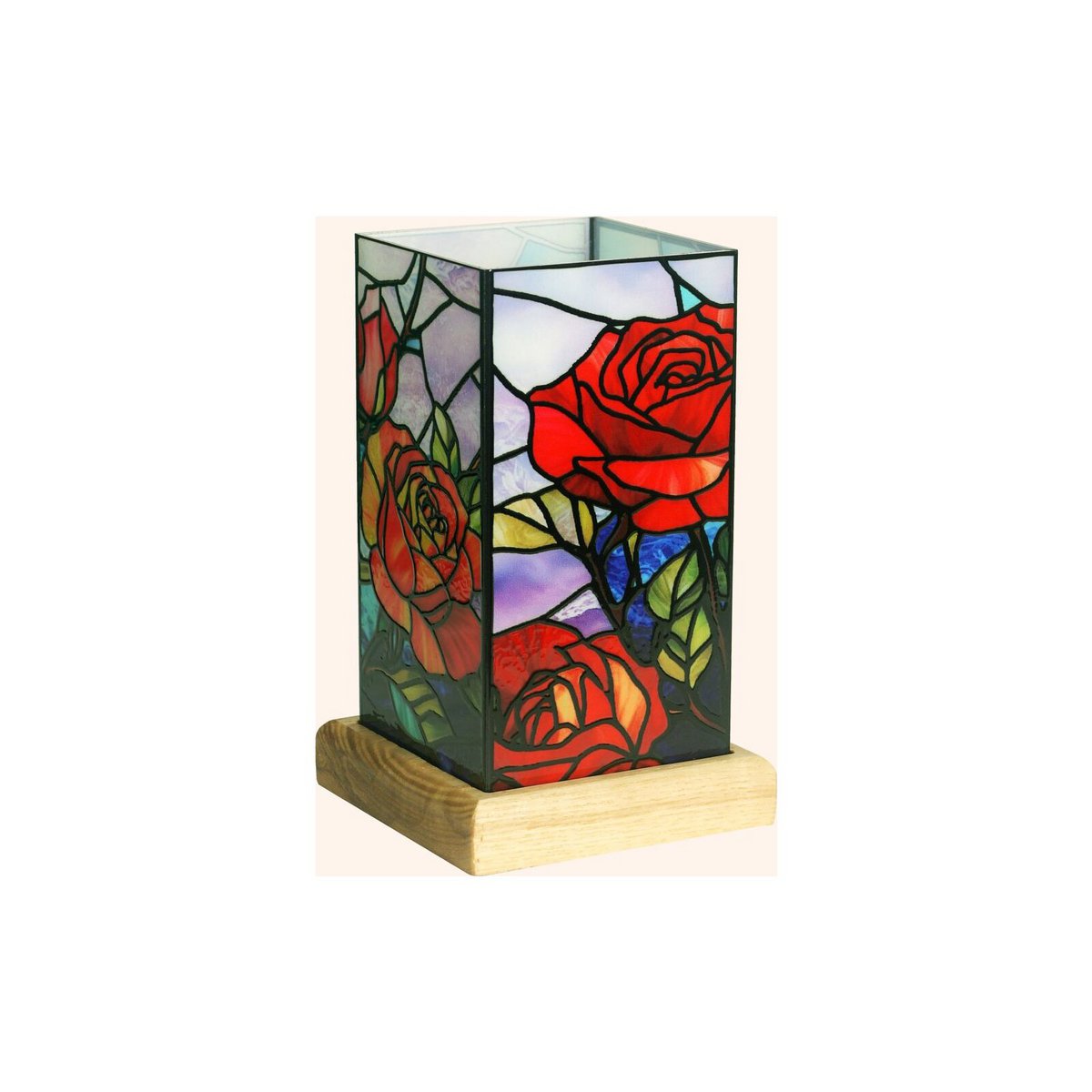 LED lamp roos houten voet 10x10x16.5 cm