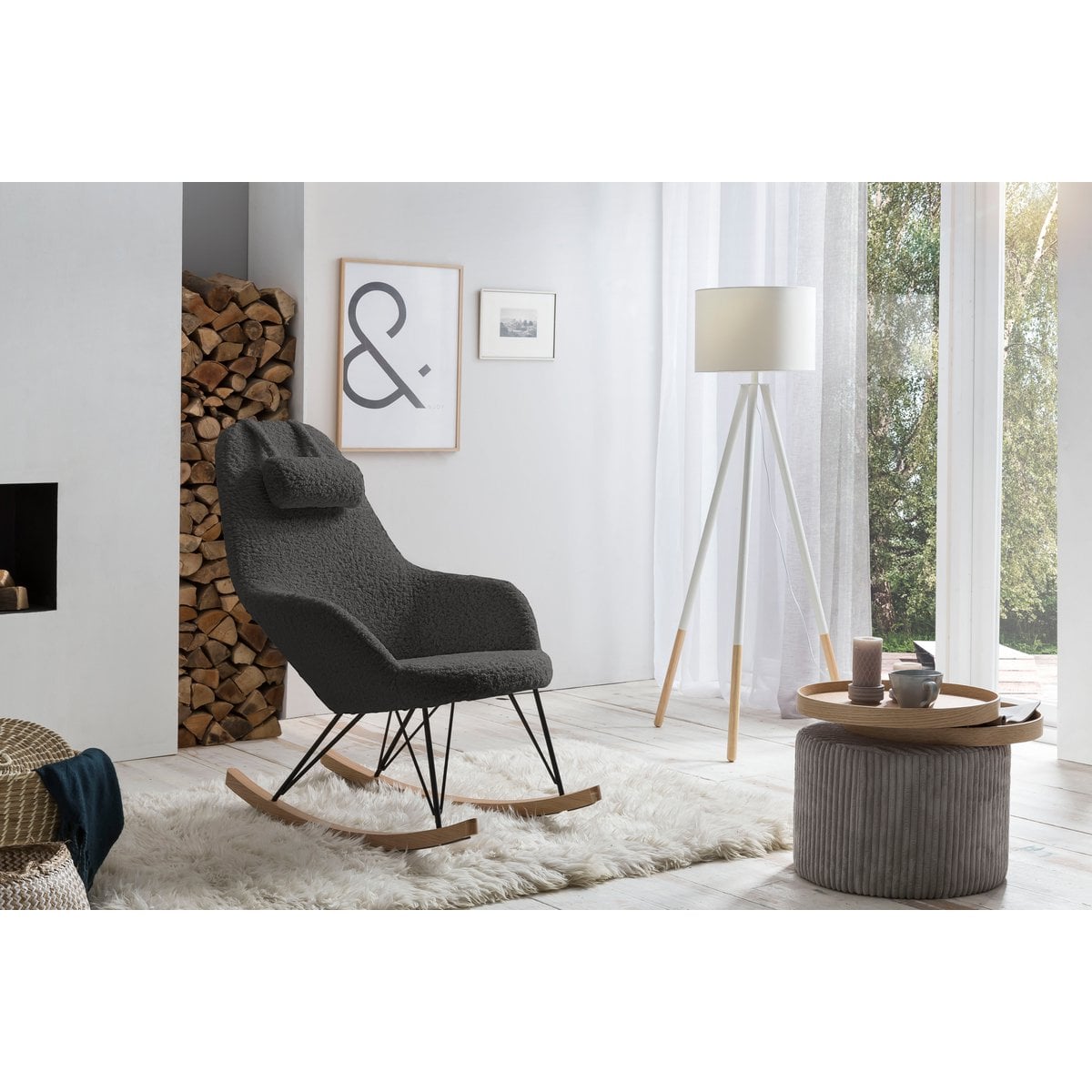 Schommelstoel teddybont grijs 67x105x107 cm