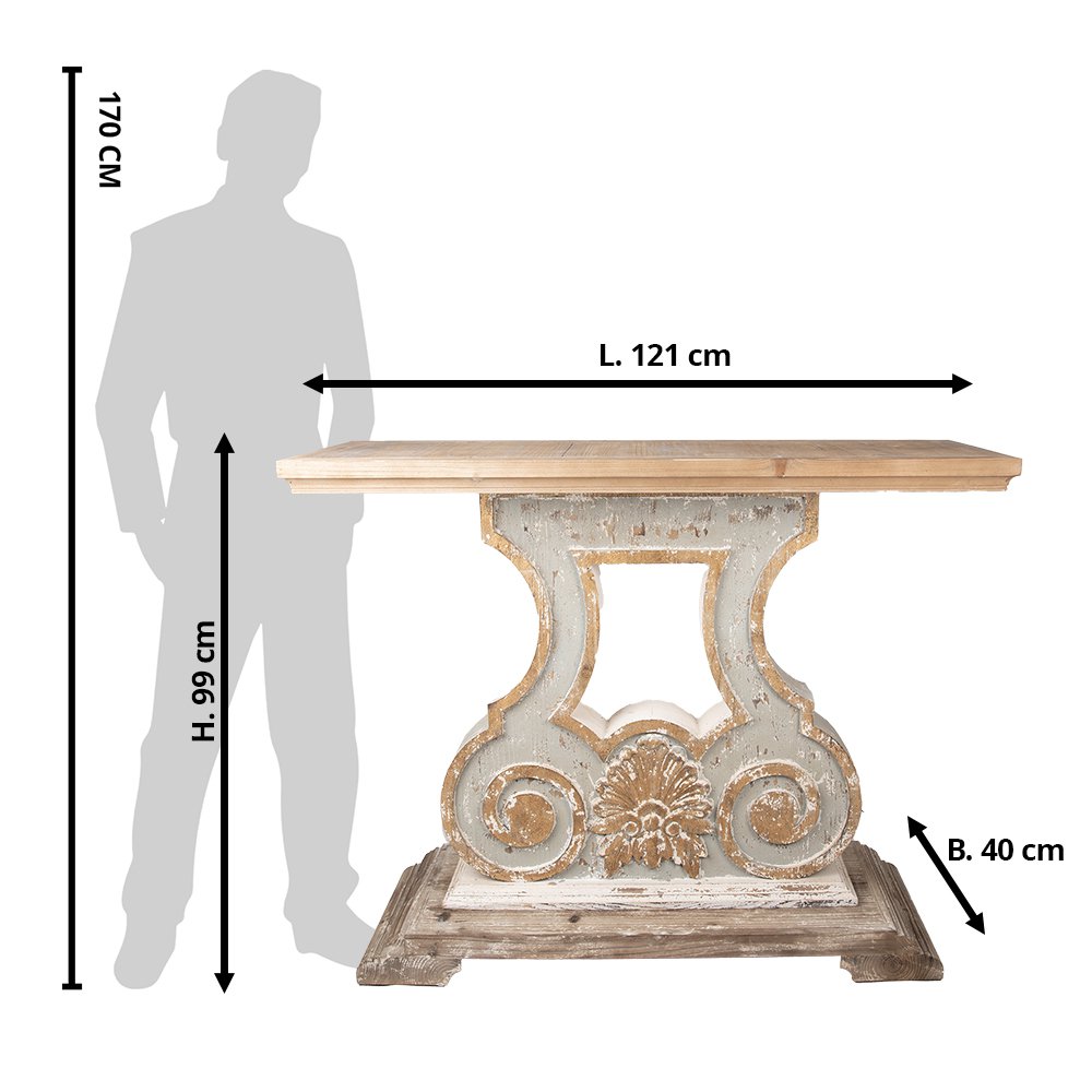 Sidetable 121x40x99 cm massief hout beige grijs