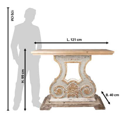 Sidetable 121x40x99 cm massief hout beige grijs