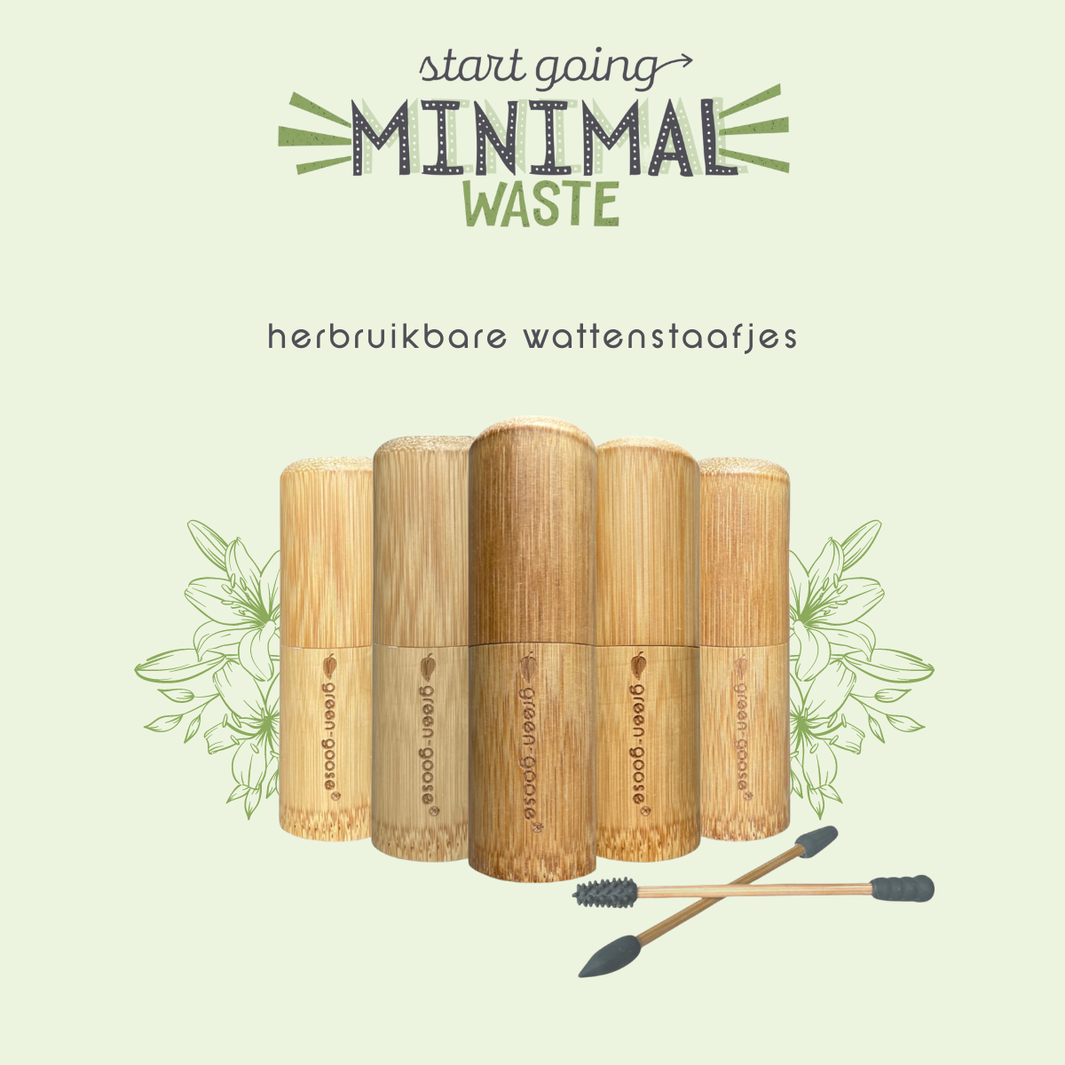 Herbruikbare wattenstaafjes 2 stuks bamboe houder