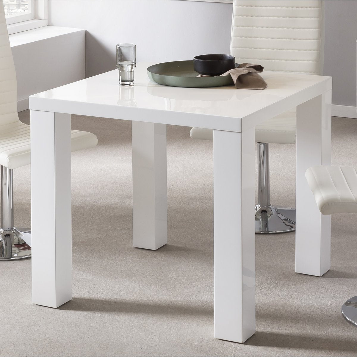 Eettafel 80x80 cm wit MDF hoogglans