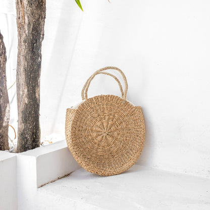 Round Beach Bag Woven Seagrass MENARA Diameter 30 Cm