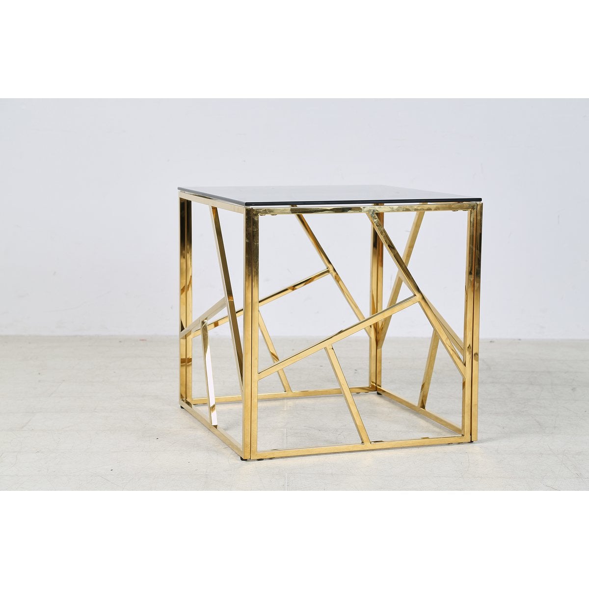 Bijzettafel 55x55x55 cm goud grijs glas metaal