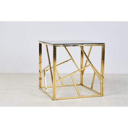 Bijzettafel 55x55x55 cm goud grijs glas metaal
