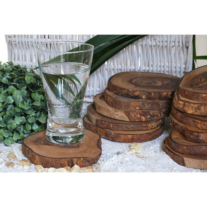 Onderzetters olijfhout rond set 6 stuks ca. 10-12 cm