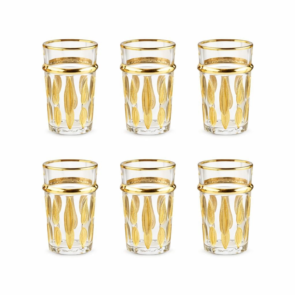 Theekopjes set van 6 glas goud 6x6x10 cm
