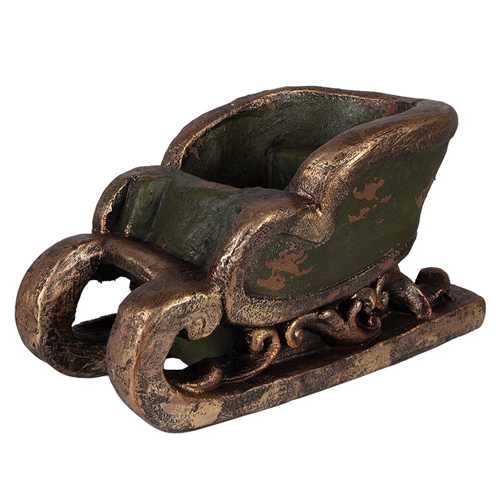 Kerstdecoratie slee 35x23x21 cm groen keramiek