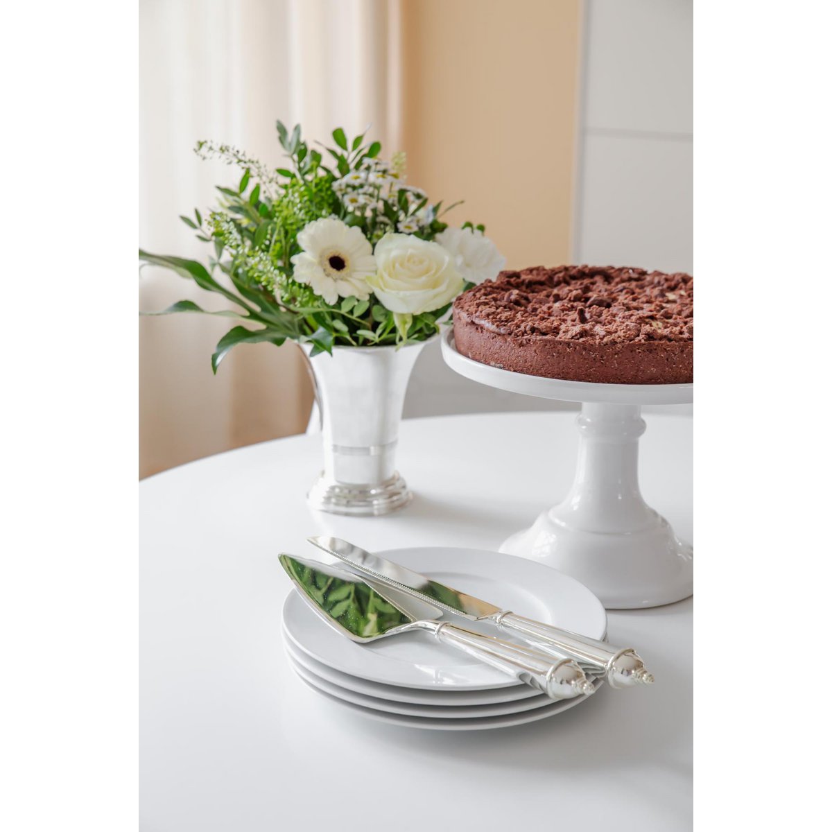 Taartschep en cakemes verzilverd 32 cm